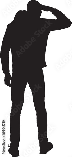 vector,silhouette of   back view of a a man hand on forehead looking away