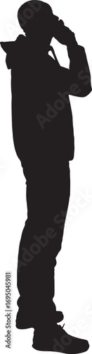 vector,silhouette of  side view of a man thinking and looking up