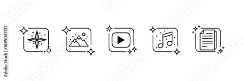 Collection of magical media icons for digital content creation and multimedia applications