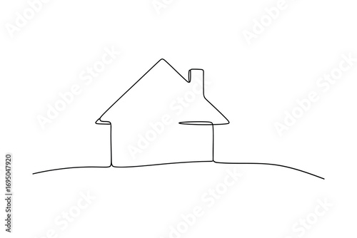 Simple outline drawing of a house with chimney on a hillside