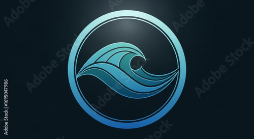 Ocean wave logo design vector illustration sea water graphic element abstract circle shape blue gradient design