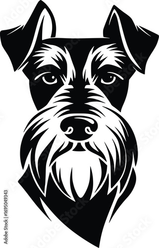 Airedale Terrier head silhouette with textured beard, upright ears, and sharp eyes in black vector