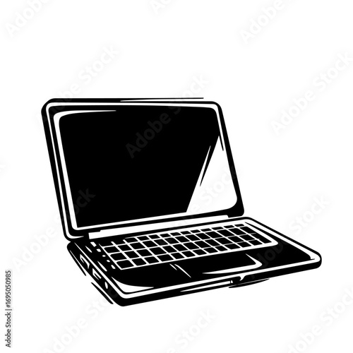Laptop computer silhouette – bold black notebook icon for modern technology logo, sticker, stamp or web design projects