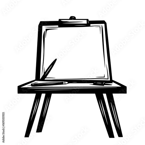 Artist easel with blank canvas silhouette – classic wooden easel icon for art studio logo, painting class flyer, creative workshop branding