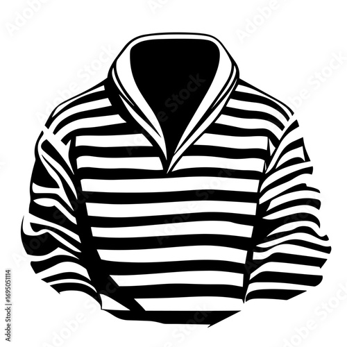 Striped pullover sweater silhouette – classic nautical style knitted jumper icon for fashion logo, apparel print, winter clothing design vector illustration