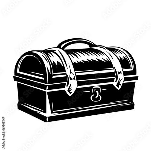 Treasure chest silhouette – vintage pirate loot box icon with lock, adventure game prop vector illustration for logo, tattoo or fantasy map design