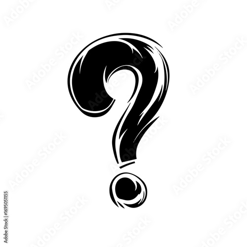 Question mark silhouette – dramatic inquiry punctuation symbol icon, curiosity design element for quiz logo, FAQ page or mystery book cover vector illustration