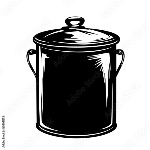 Stock pot silhouette – large lidded soup kettle icon with side handles, classic kitchen cookware vector illustration for recipe blog logo or culinary pattern design