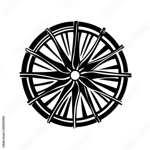 Alloy wheel rim silhouette – sporty multi‑spoke car rim icon, automotive tuning illustration for tire shop logo, racing poster or vehicle customization design vector
