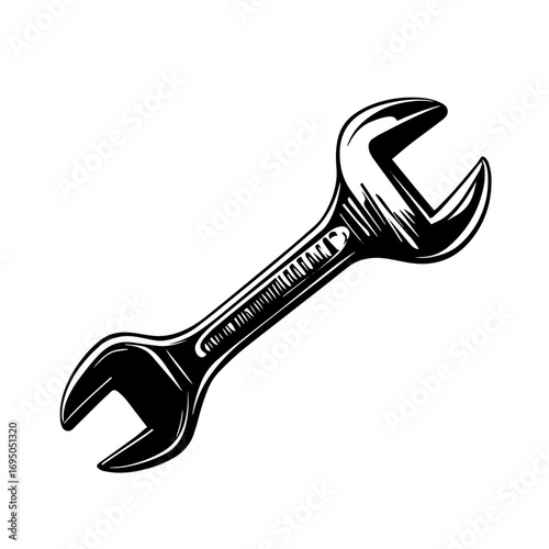 Open‑end wrench silhouette – sturdy mechanic spanner tool icon for garage logo, repair service sticker or engineering pattern vector illustration