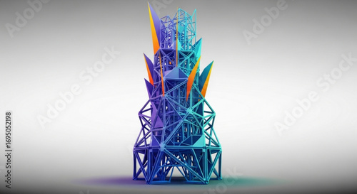 Abstract futuristic structure design with geometric shapes and vibrant colors digital art rendering concept