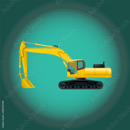 Miniature and realistic flat icon of a crawler excavator.Vector illustration. Construction machinery,equipment.