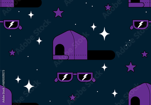 Cool seamless pattern with Baseball cap and sun glasses
