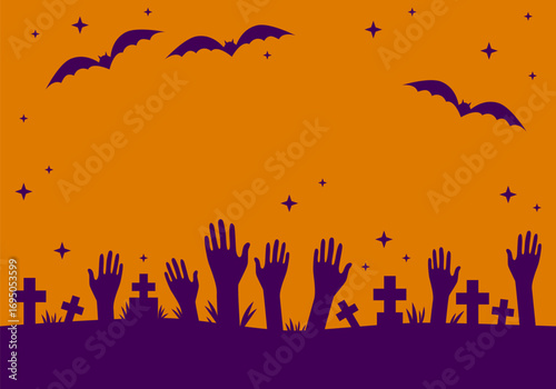 Zombie Halloween Hands Background. Halloween Party. Halloween spooky night
