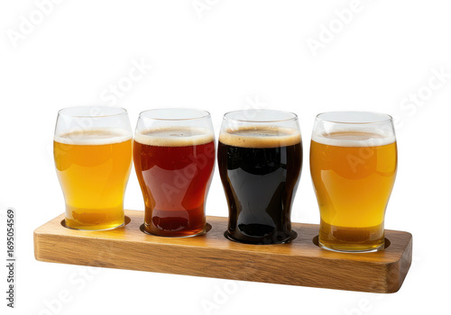 Wallpaper Mural A flight of craft beers in different colors on a wooden tray for tasting and enjoying the flavors on transparent background Torontodigital.ca