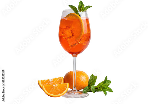 Wallpaper Mural Aperol spritz in a wine glass garnished with orange slice and mint leaves with fruit on the surface on transparent background Torontodigital.ca