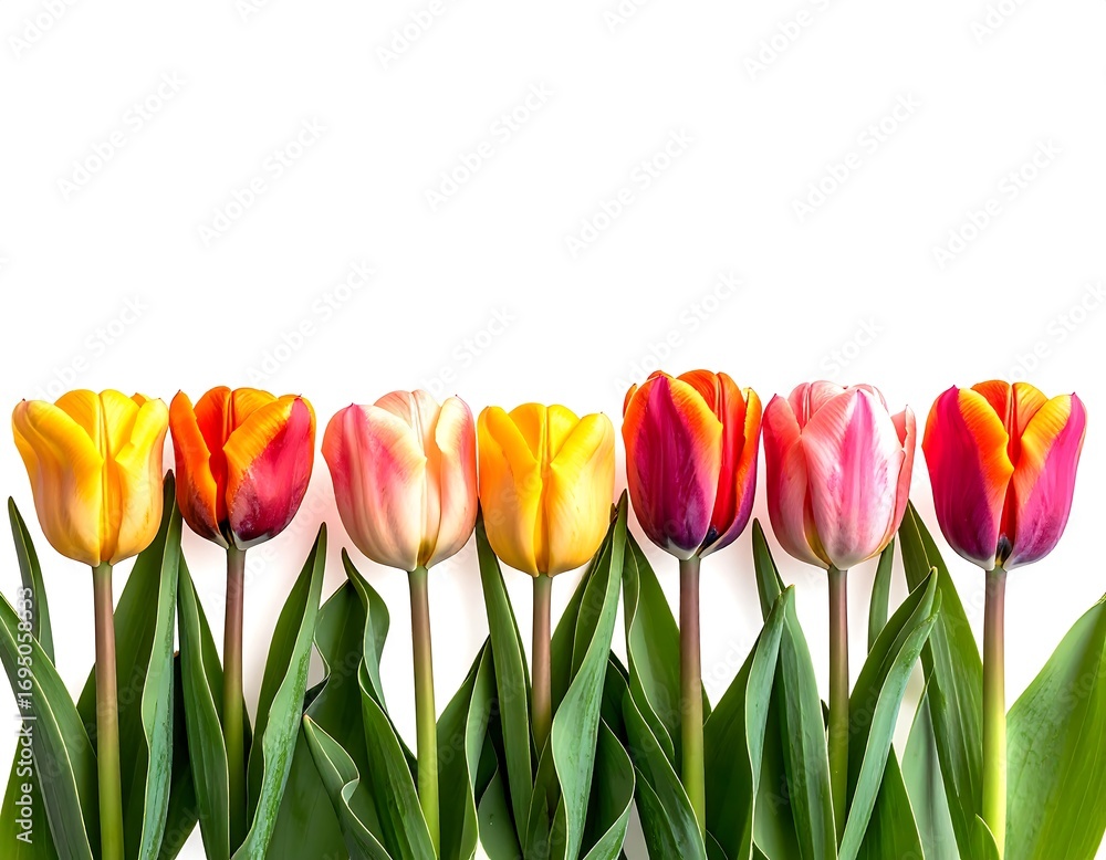Obraz premium Colorful tulips in a horizontal row