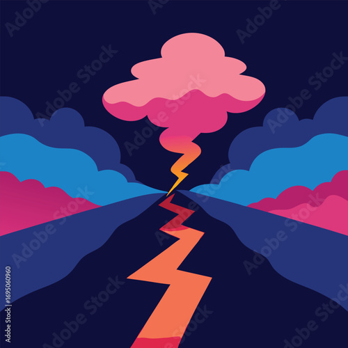 Abstract stormy sky with lightning and colorful clouds