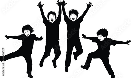 Silhouette of children jumping with joy group of happy kids celebrating, perfect for childhood, fun, and carefree themes