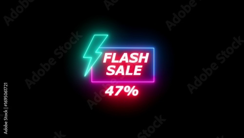 Neon flash sale lightning bolt with 47 percent discount text image