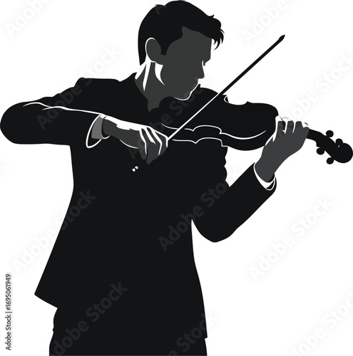 Silhouette of a violinist playing a violin with passion and skill, captures elegance and artistry of classical music performance