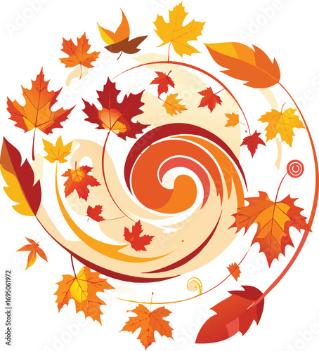 Autumn Leaves Swirl with Red and Yellow Background