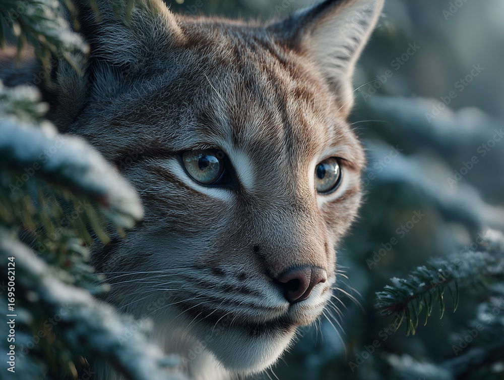 Fototapeta premium Cinematic Portrait of Lynx in Frosty Wilderness