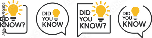 Set of four "Did You Know?" icons with light bulb symbols, perfect for educational, informative, knowledge-sharing, or fact-based digital and print design projects