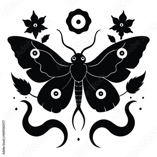 Black Silhouette of a Moth with Decorative Elements