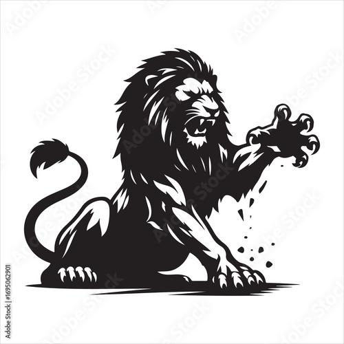 siting ferocious lion Silhouette Vector Art, and Graphic, vector black color silhouette 