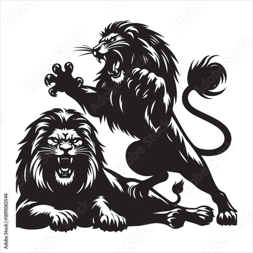 siting ferocious lion Silhouette Vector Art, and Graphic, vector black color silhouette 