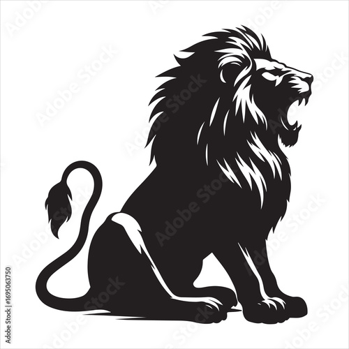 siting ferocious lion Silhouette Vector Art, and Graphic, vector black color silhouette 