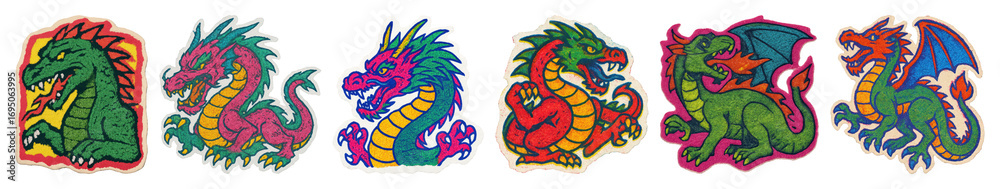 Obraz premium PNG Colorful dragon sticker collection, element set on transparent background