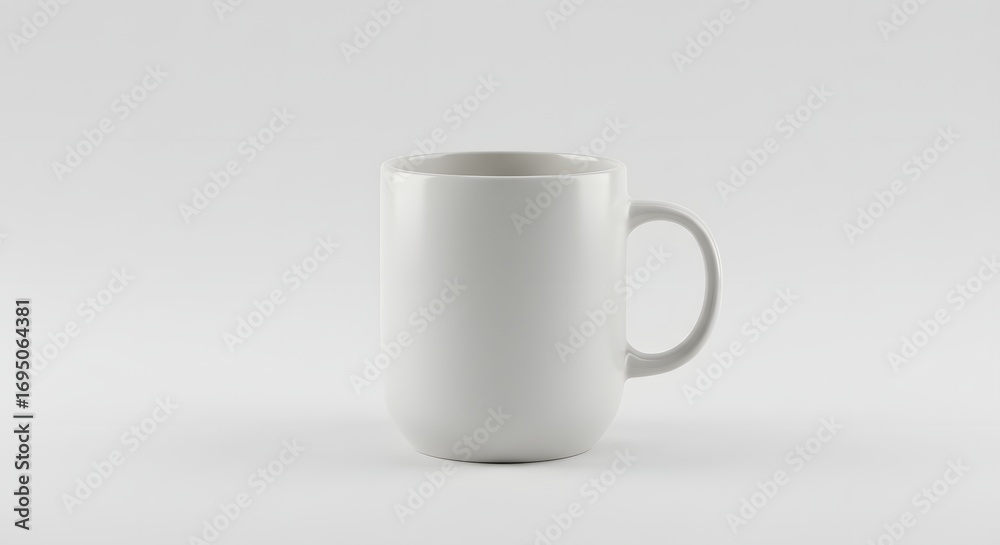 Fototapeta premium A simple white mug stands centered against a plain white background in a studio setting scene here