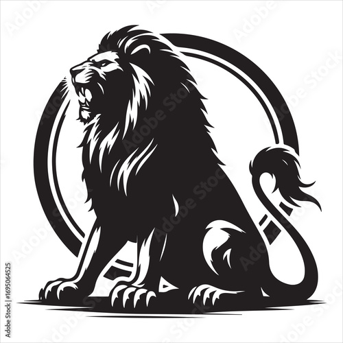 siting ferocious lion Silhouette Vector Art, and Graphic, vector black color silhouette 