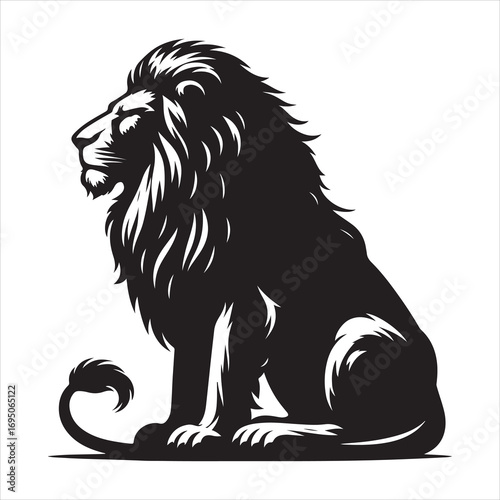 siting ferocious lion Silhouette Vector Art, and Graphic, vector black color silhouette 