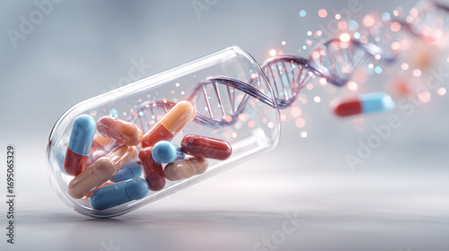 Capsules and DNA Helix in a Test Tube Illustrating Pharmacogenomics