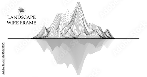 Mountain landscape in the style of wire-frame. The cosmic landscape of another planet