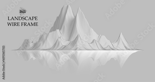 Mountain landscape in the style of wire-frame. The cosmic landscape of another planet