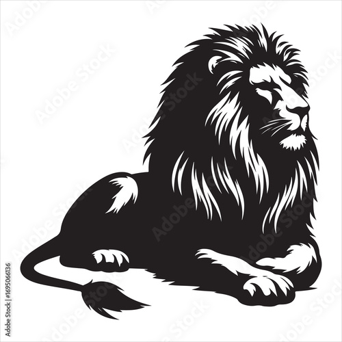 siting ferocious lion Silhouette Vector Art, and Graphic, vector black color silhouette 