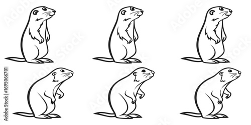 Six Stylized Prairie Dogs Standing Alert.