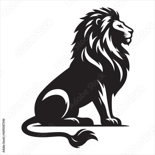 siting ferocious lion Silhouette Vector Art, and Graphic, vector black color silhouette 