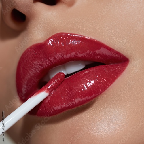 Glossy red lips