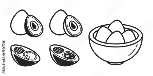 Stylized Black and White Illustration of Avocados.