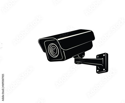 Security Camera Surveillance CCTV Black and White Icon monitoring protection safety video technology graphic illustration wall mounted