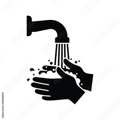Washing Hands Icon: Hygiene and Cleanliness Symbol handwashing wash hands water soap graphic illustration black and white simple design