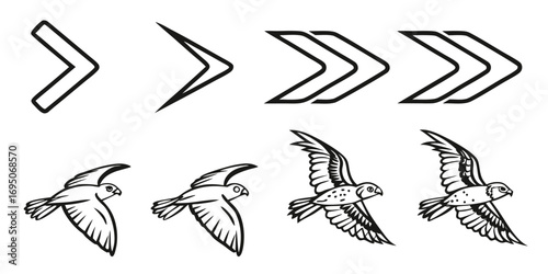 Stylized Falcon in Flight and Arrow Progression.