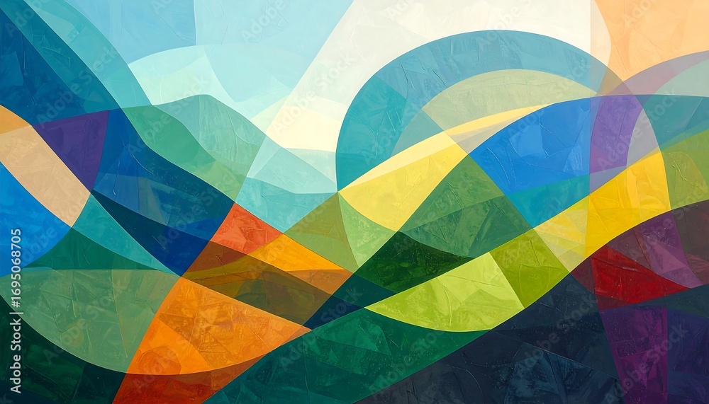 Fototapeta premium Abstract landscape with layered geometric shapes and vibrant colors