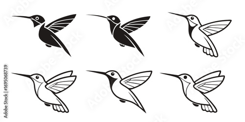Stylized Hummingbird Silhouettes in Flight.