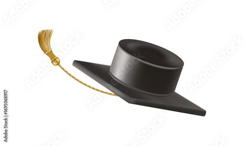 Graduates celebration. Flying 3D black graduate hat